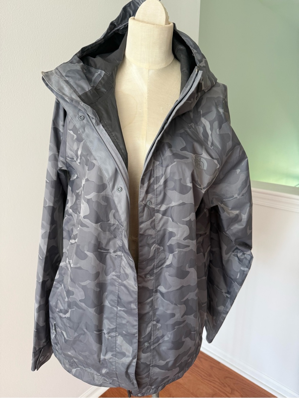 The North Face Women's Gray Camo Hooded Utility Jacket
